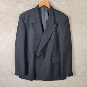 Vintage Chadmore‎ Jacket Mens 44L Black Blazer Wool Blend Double Breasted